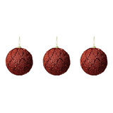 Bola De Natal Decoração Pinheiro Enfeite Vermelho 8cm 3 Uni