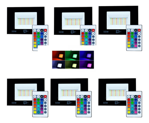  6x Refletor  50w Colorido Rgb Controle Remoto Memória Biv.