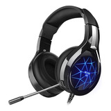 Auricular Gamer Con Cable Y Luz Nuoxi N1 Color Negro