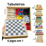 Jogo De Mesa 6x1 Madeira Mdf - Damas, Trilha, Xadrez