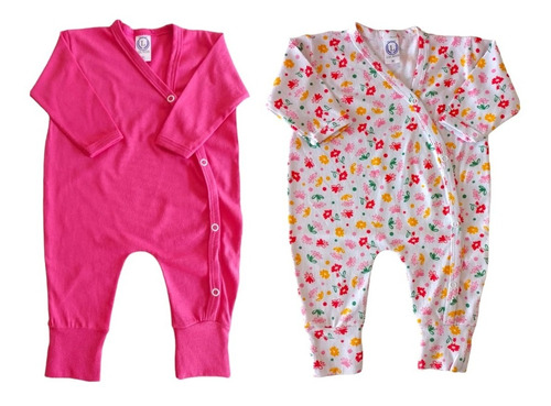 Macacão Kimono Roupa De Bebê Pijama Algodão - Kit 2 Peças