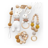 Set De Nacimiento Crochet Pulsera Sonajero Y Porta Chupete 