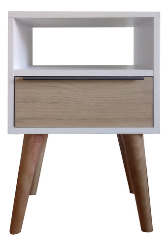 Mesa De Noche Basic  40x35x66 Blanco  Y  Madera