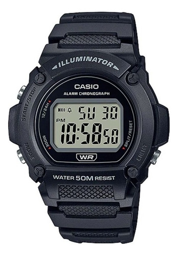 Reloj Casio W-219h-1av Sports 50m Loc Centro Color De La Malla Negro Color Del Bisel Negro Color Del Fondo Gris Claro