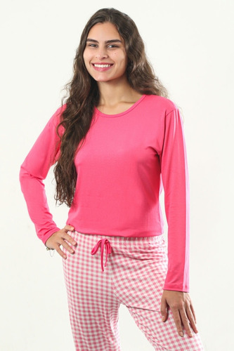 Pijama De Frio Feminino Inverno Xadrez Rosa Empório Algodão