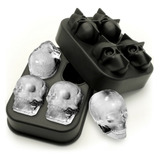 Molde Para Hielo Calavera X 4 Whisky Cubetera Silicona Skull Color Negro