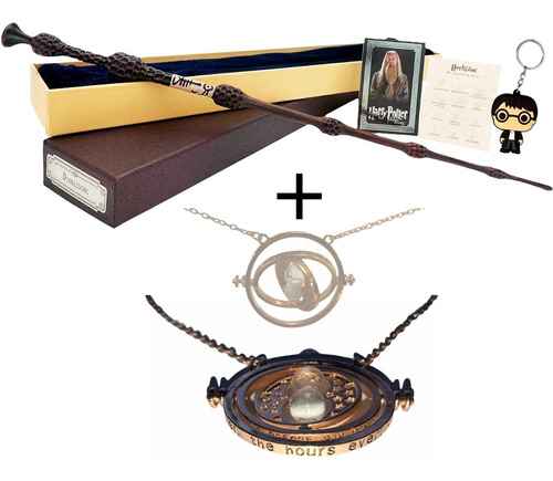 Varita Albus Dumbledore Sauco Caja + Giratiempo Harry Potter
