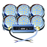 Kit 06 Leds P/ Piscina 15w 1/2 Quente 3000k + Fonte Blindada