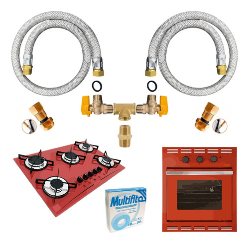 Kit Mangueiras Aço 80cm Instalação Cooktop Forno Gás Gn