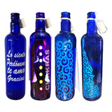 4 Botella Hoponopono Vidrio Azul Solarizar Agua