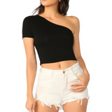 Blusa Crop Top Casual Una Manga Modelo Edecan Tiktok Mod, Cn