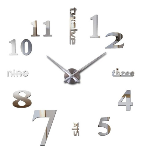 Reloj De Pared 3d Tamaño Mini 50 X 50 Cm Color Plateado