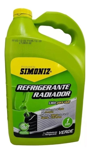 Liquido Refrigerante Radiador Anti Oxido Galón Simoniz Verde