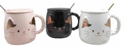 Mug Gato Dorado Con Tapa Y Cuchara