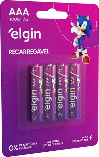 Pilha Aaa 1000  Mah Elgin Recarregável (palito) Pacote Com 4