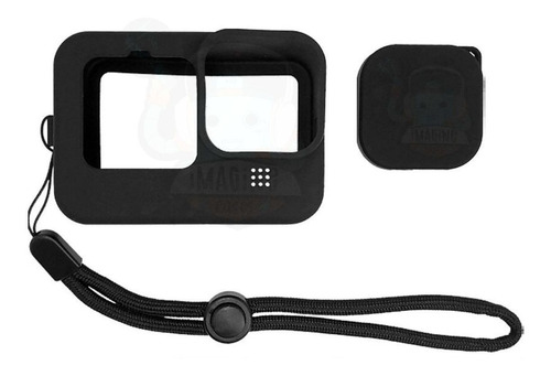 Case De Silicone Preta Com Tampa E Cordão Para Gopro Hero 10