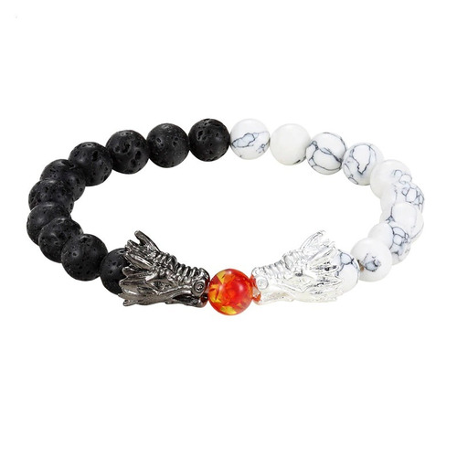 Pulsera 2 Dragones Piedra Natural Hombre Mujer Moda 2020 