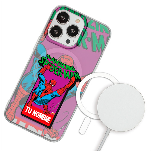 Funda Para iPhone Magsafe  Spiderman Personalizada Nombre