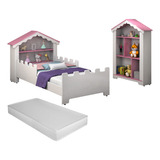 Cama Infantil Castelo Princesa Quarto Menina Colchão Estante