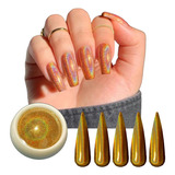 1 Pó Cromo Holografico Dourado Metalizado Unhas Chrome