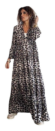 Vestido Largo Bohemio Con Estampado De Leopardo