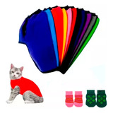 Poncho Abrigo Polar Liso Para Gatos + Medias Antideslizante