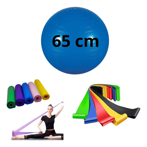 Treino Casa Bola Pilates 65cm + Faixa Elastica + 5 Mini Band