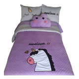 Edredon Comforter Cubrelecho Unicornio Personalizado Bordado