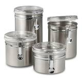 Conjunto 4 Potes Hermético Inox P/ Mantimentos Vedação Trava Cor Jogo 4 Potes Herméticos Em Inox Para Mantimentos Trava Vedação