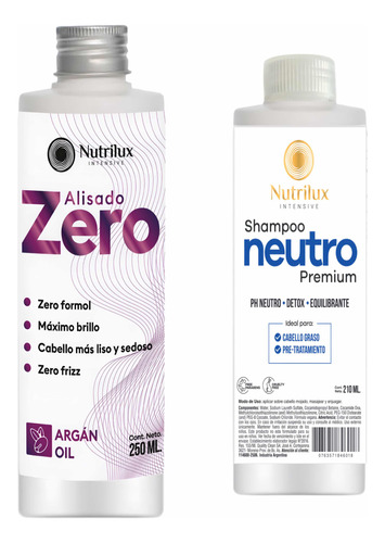 Alisado Zero Sin Formol X 220ml + Crema + Shampoo Envio Pais