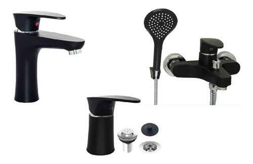 Combo Doha Negro Mozart Lavatorio + Ducha + Bidet 