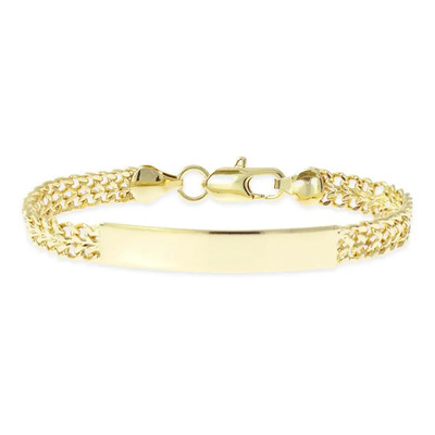 Esclava Doble Barbada Con Placa Para Niño, Chapa De Oro 18k Largo 15 Cm | Meses sin interés