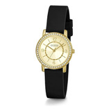 Reloj Guess Para Mujer De 28 Mm - Correa Negra, Esfera Dorad