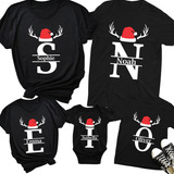 5 Pzs - Camiseta Navideña Familiar Iniciales Playera Navidad