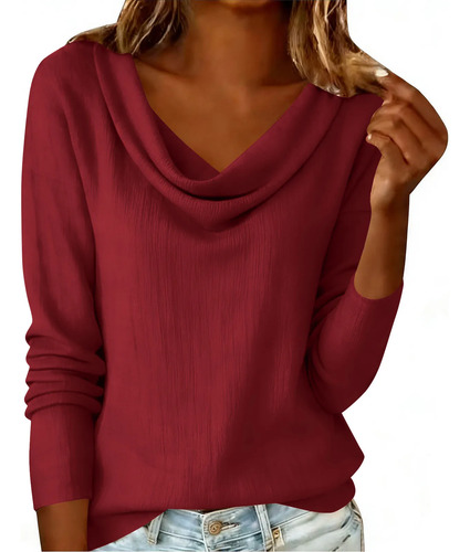 Blusa Transpirable Para Mujer, Color Liso, Cuello Temperamen