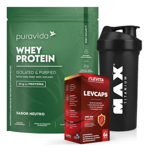 Whey Protein Puravida 450 + Levcaps 60 Caps Levita + Brinde