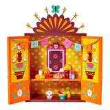 Caja De Madera Ofrenda Del Día De Los Muertos, De Madera