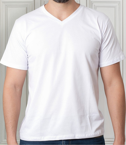 Camiseta Branca De Algodão Gola V - Kit Com 5 Camisetas