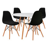 Comedor Mesa Eames Redonda Blanca 80cm + 4 Sillas Eames Negr