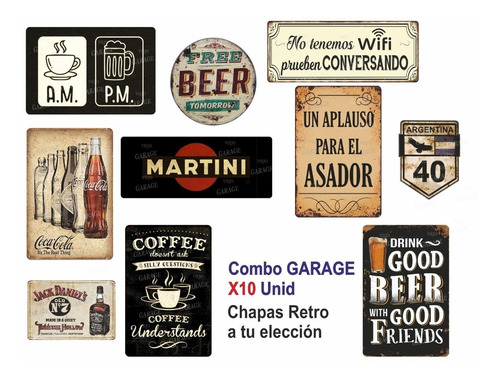 Carteles Chapa Retro Vintage Decorativos Surtido X 10 Unid 