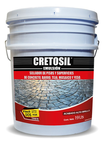 Sellador Cretosil Emulsión 19 Lts. Para Concreto, Barro, Teja, Ladrillo, Mosaico Y Yeso ( Acabado Brillo, Color Transparente)