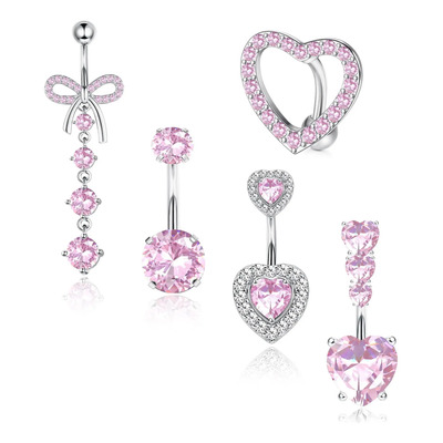 Juego De 5 Anillos De Ombligo Rosa De 14 G Para Mujer