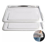 Kit 16 Bandeja Aço Inox Retangular Rasa 45 X 35 Restaurante