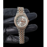 Reloj Rolex Plateado Con Rosa De Dama Clon