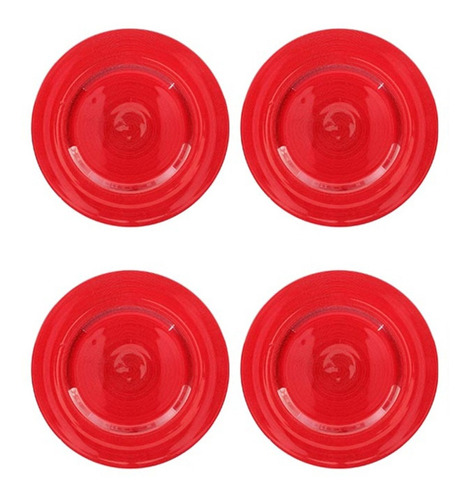 Set De 4 Plato Base Vidrio Circle Rojo Brilloso 33cm Dk-10_4