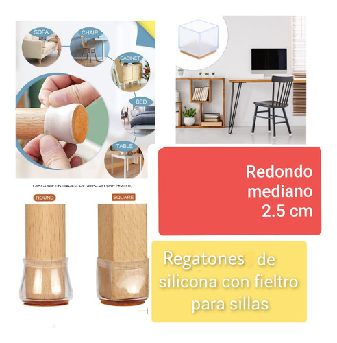 16 Regatones Protectores Silicona Sillas  Fieltro Redondos