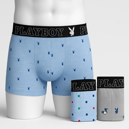 Pack De 3 Boxer Largo De Algodon Para Hombre Playboy Fantasi