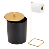 Kit C/ 2 Peças Banheiro Lavabo Dourado Gold Elegante Luxo