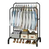 Rack Armable Ropa Organizador Closet Ganchos Hogar Guardaro Color Negro