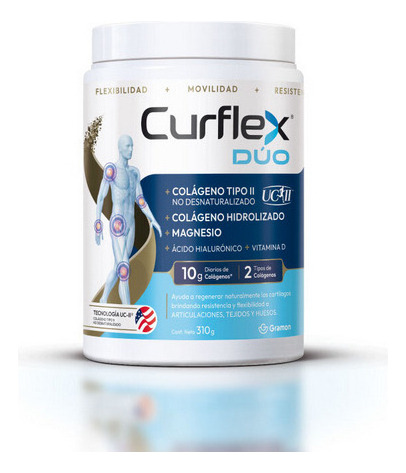 Curflex Duo Colageno + Magnesio+ A. Hialuronico+ Vit D 310g 